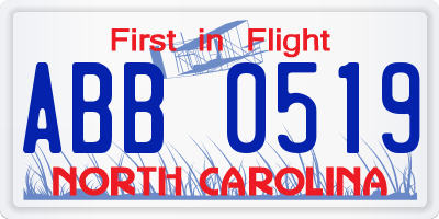 NC license plate ABB0519