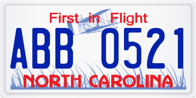 NC license plate ABB0521
