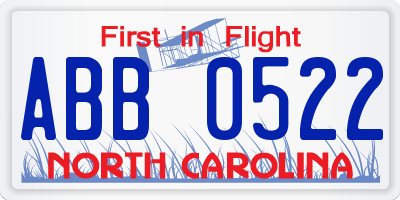 NC license plate ABB0522