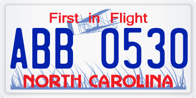 NC license plate ABB0530