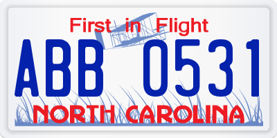 NC license plate ABB0531