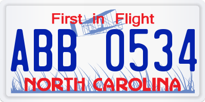 NC license plate ABB0534