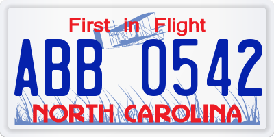 NC license plate ABB0542