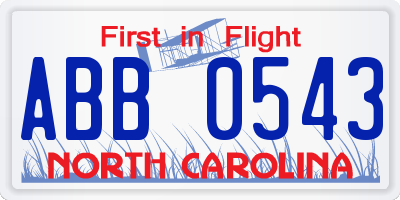 NC license plate ABB0543