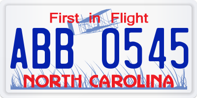 NC license plate ABB0545