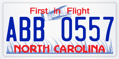 NC license plate ABB0557