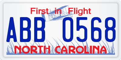 NC license plate ABB0568