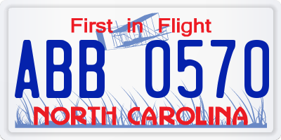 NC license plate ABB0570