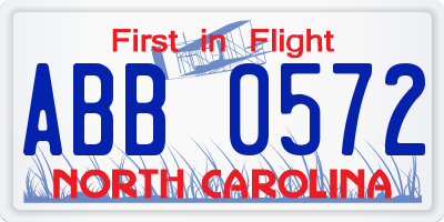 NC license plate ABB0572