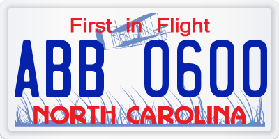 NC license plate ABB0600