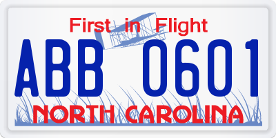 NC license plate ABB0601