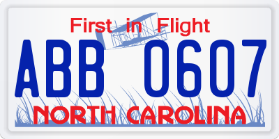 NC license plate ABB0607