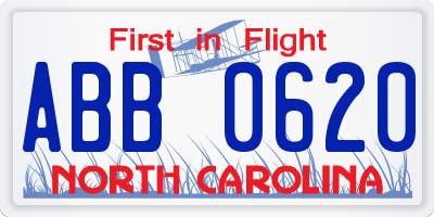 NC license plate ABB0620