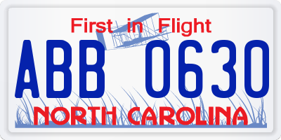 NC license plate ABB0630