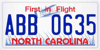NC license plate ABB0635