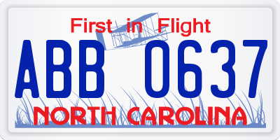 NC license plate ABB0637