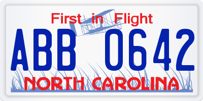 NC license plate ABB0642