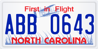 NC license plate ABB0643