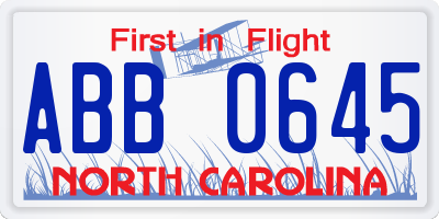NC license plate ABB0645