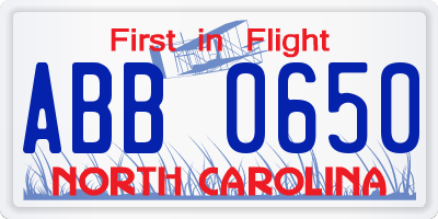 NC license plate ABB0650