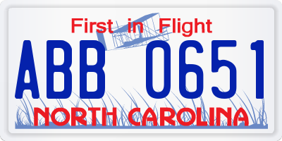 NC license plate ABB0651