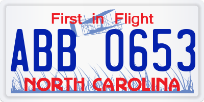NC license plate ABB0653