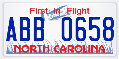 NC license plate ABB0658