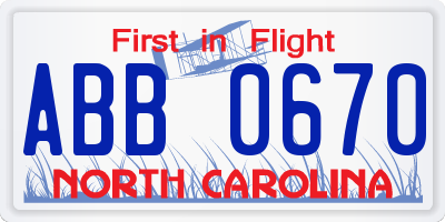 NC license plate ABB0670