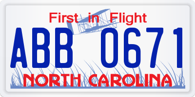 NC license plate ABB0671