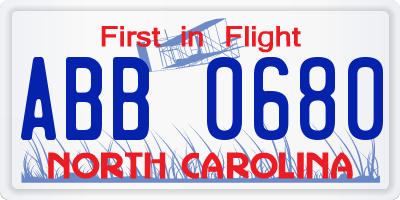 NC license plate ABB0680