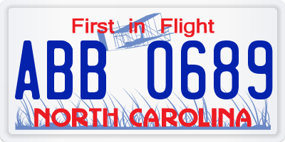 NC license plate ABB0689