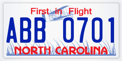 NC license plate ABB0701