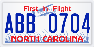 NC license plate ABB0704