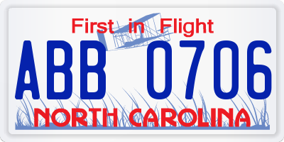 NC license plate ABB0706