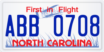 NC license plate ABB0708
