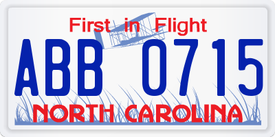 NC license plate ABB0715