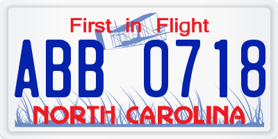NC license plate ABB0718