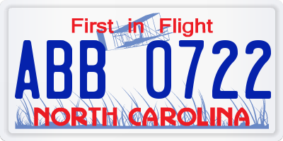 NC license plate ABB0722