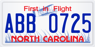 NC license plate ABB0725