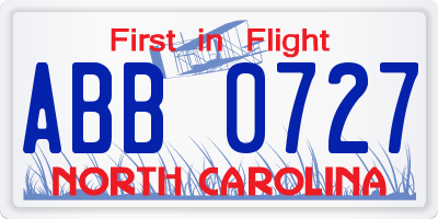 NC license plate ABB0727