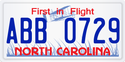 NC license plate ABB0729