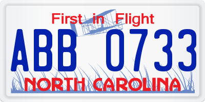 NC license plate ABB0733