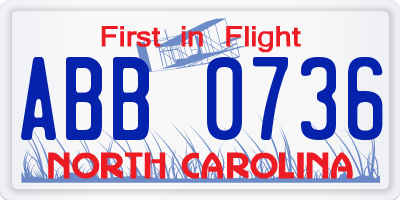 NC license plate ABB0736