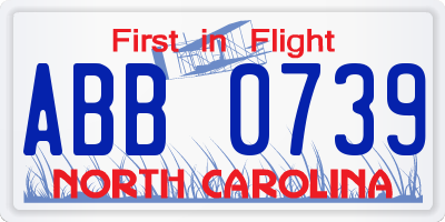 NC license plate ABB0739