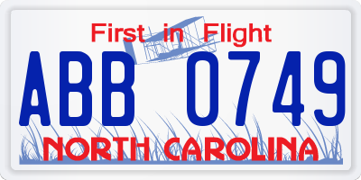 NC license plate ABB0749