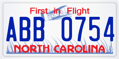 NC license plate ABB0754