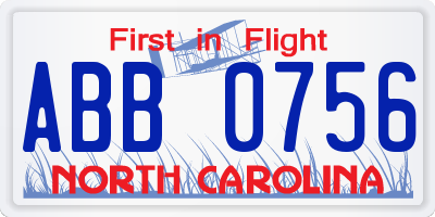 NC license plate ABB0756