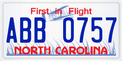 NC license plate ABB0757