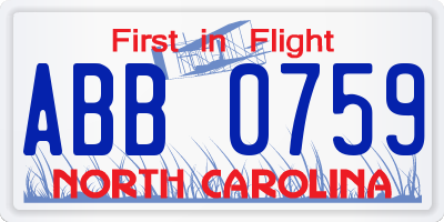 NC license plate ABB0759