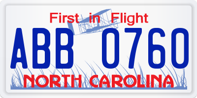 NC license plate ABB0760
